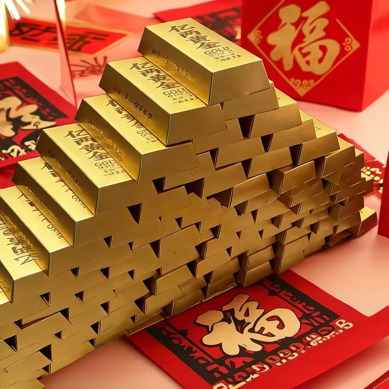 春节过年送礼创意礼盒金条金砖造型巧克力豆零食年货糖果小朋友