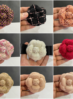 爆款6.8cm56个色流行小香风粗花尼布超定型山茶花饰品胸花加胸针