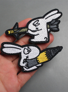 刺绣白色兔子魔术贴章可爱卡通免子背包贴章士气章动物布贴臂章