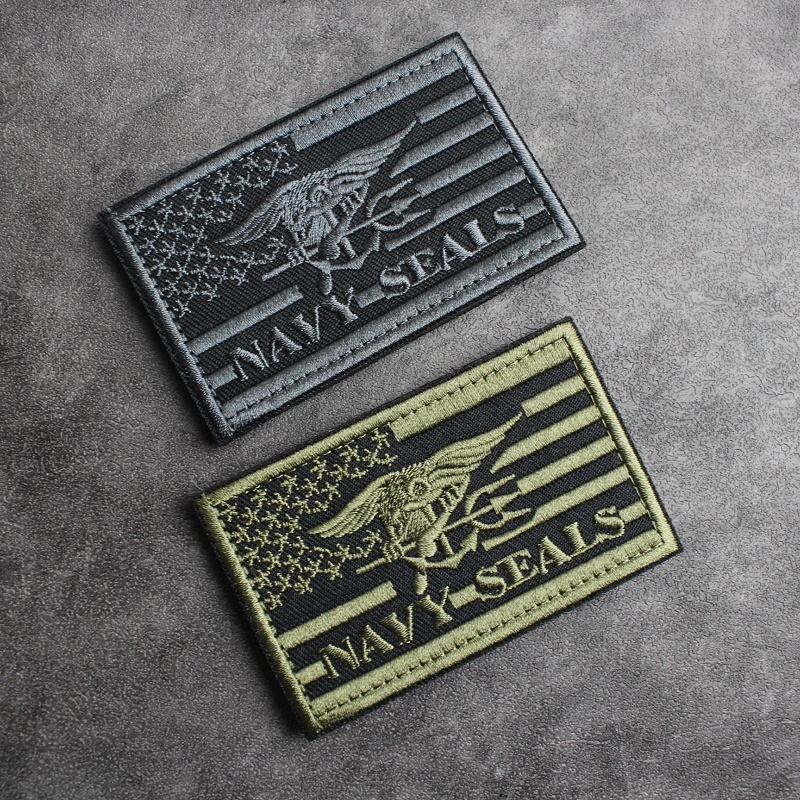 海豹旗刺绣魔术贴章军迷士气章长方形8x5厘米臂章战术背包贴胸章