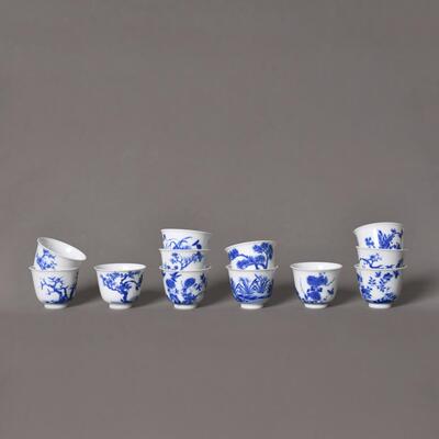 妙色柴窑仿康熙十二花神杯 口径：6.3cm 高度：4.9cm 容量：75cm