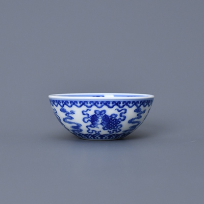 景德镇妙色柴窑青花宝相八宝卧足杯纯手工瓷器主人杯高端仿古茶杯