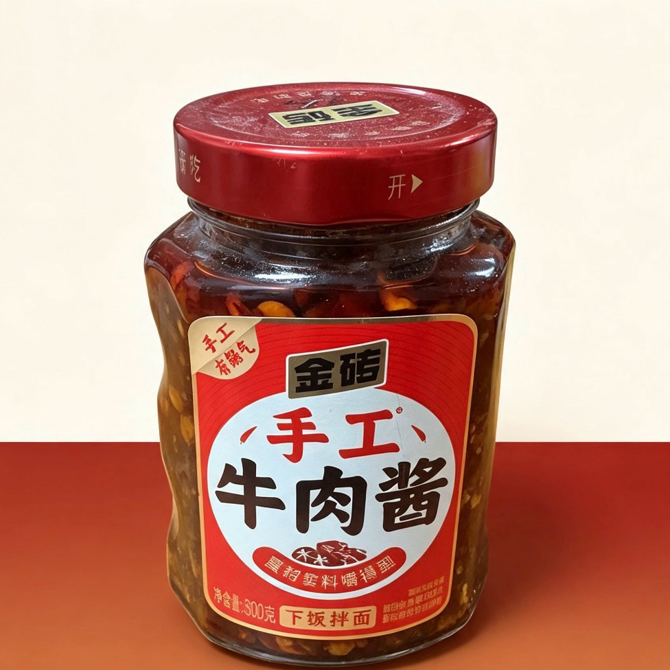 金砖手工牛肉酱302g 真牛肉粒拌饭拌面酱 香辣下饭菜玻璃瓶装