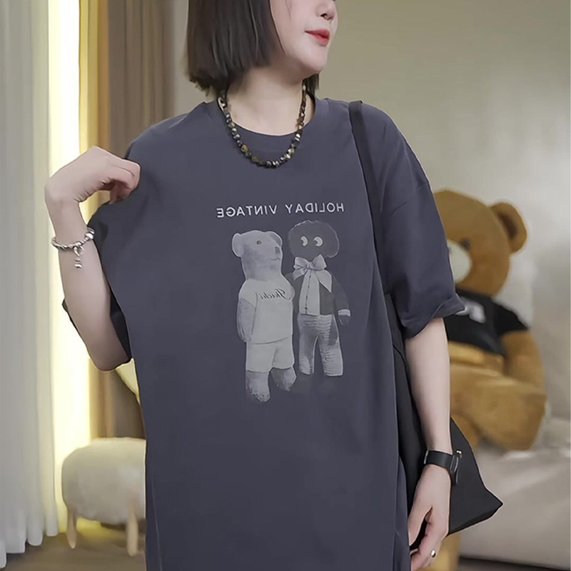 韩版ins小众布偶小熊卡通印花休闲减龄宽松百搭圆领短袖t恤女上衣