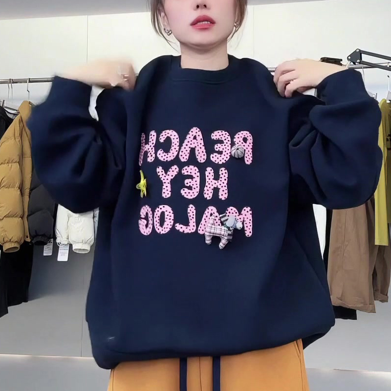 秋冬新字母印花休闲套头显瘦百搭休闲卫衣上衣