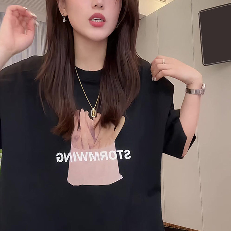 2025新款潮流ins薯条印花短袖t恤女美式百搭宽松显瘦休闲上衣