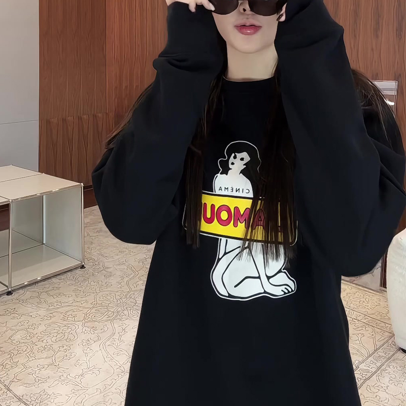 美式复古圆领印花圆领长袖套头卫衣百搭休闲上衣