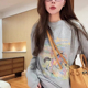设计感宽松显瘦休闲上衣 t恤女新款 韩版 趣味印花简约圆领长袖