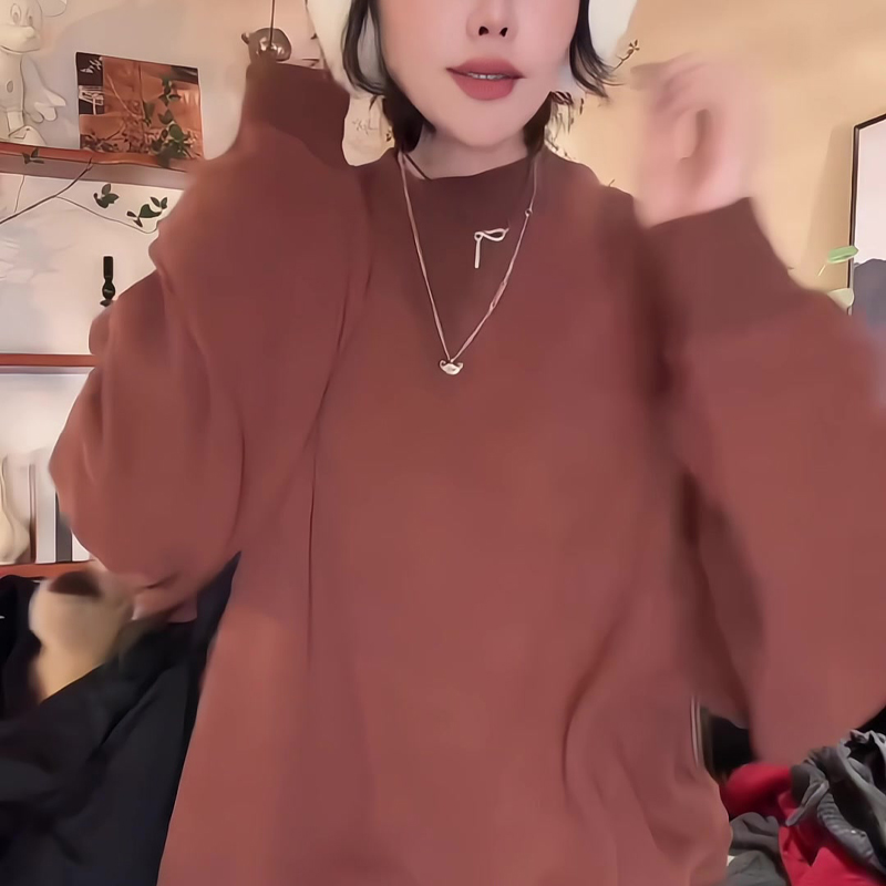 秋季新款纯色简约圆领卫衣女韩版宽松慵懒风洋气百搭套头上衣