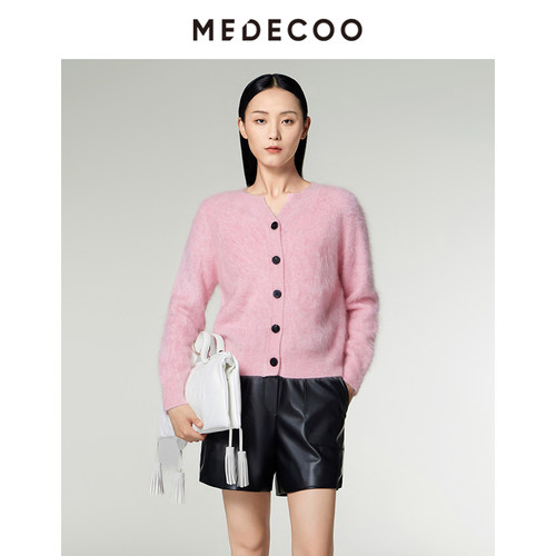 墨蒂珂山羊绒单排扣圆V领针织衫