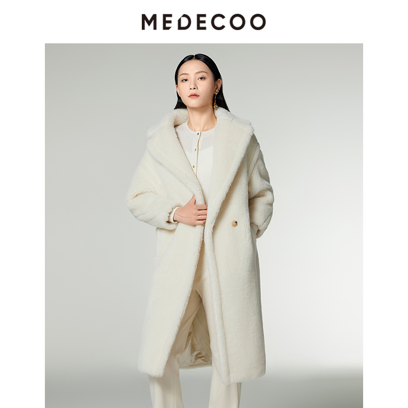 墨蒂珂羊毛长款西装领圈圈毛大衣