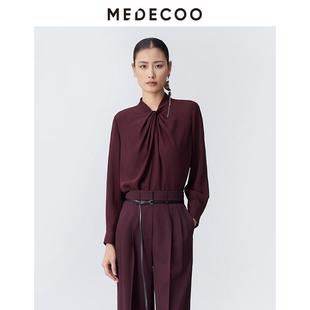 安哥拉红雪纺上衣 MEDECOO 墨蒂珂2025早春新款 女装 设计感打底衬衫