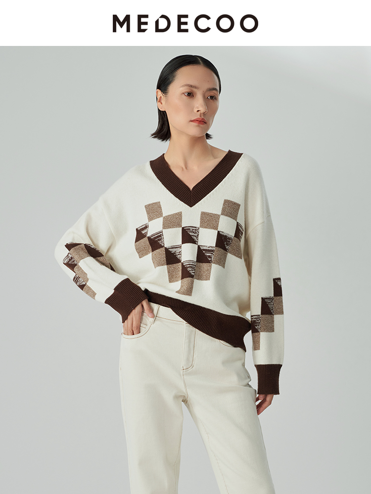 MEDECOO羊毛套头V领针织衫