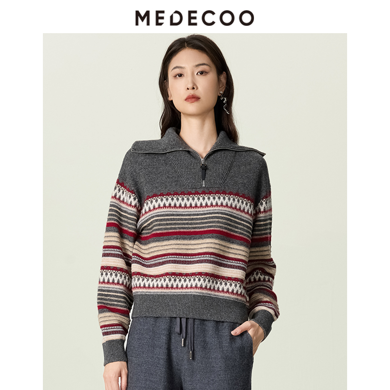 2025冬季新款女牦牛绒翻领针织衫