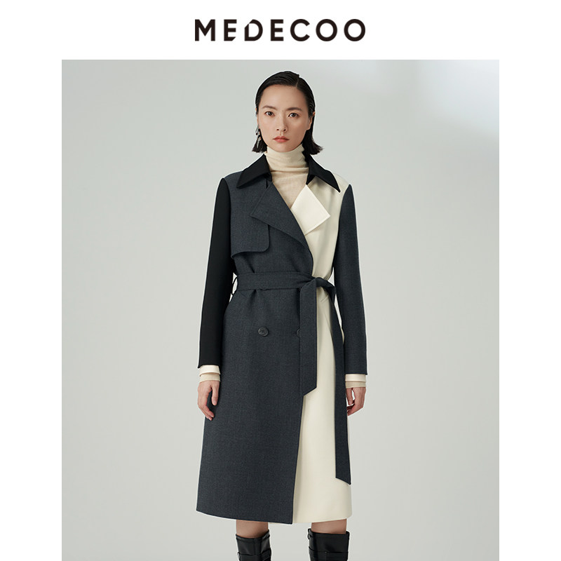 墨蒂珂羊毛长款双排扣毛呢大衣