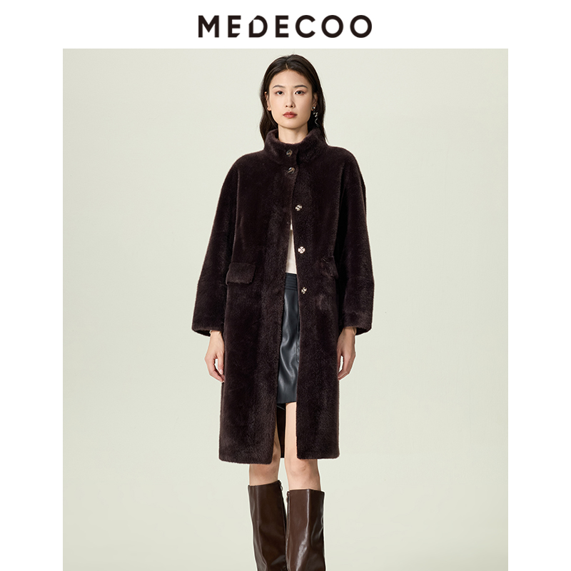 MEDECOO环保皮草厚款毛呢大衣