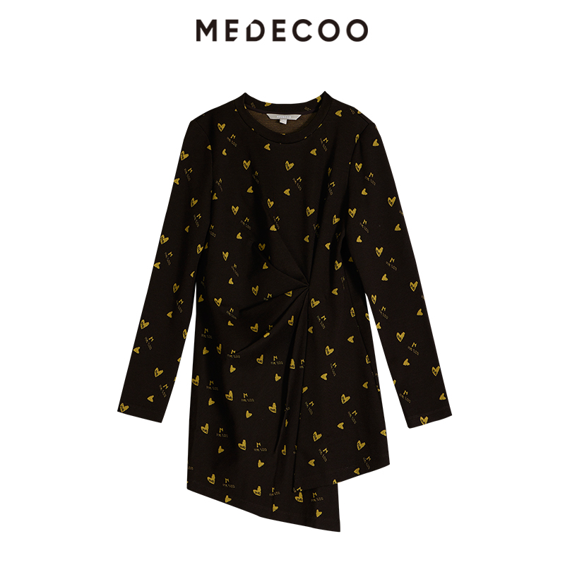 墨蒂珂长袖印花不规则摆上衣