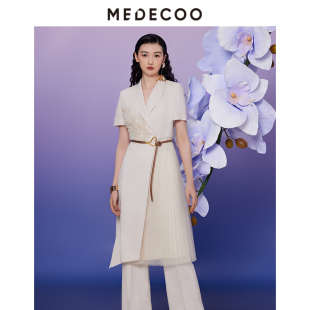 V领拼接连衣裙不规则裙子MIX90214 女装 MEDECOO 墨蒂珂2026夏新款