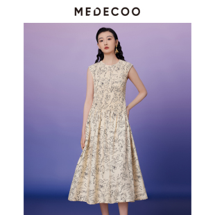 高腰无袖 新款 A字印花棉丝连衣裙MIX90211 墨蒂珂夏季 MEDECOO