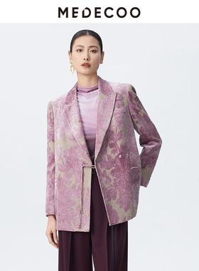 MEDECOO/墨蒂珂2025早春新款女装丝绒花卉优雅西装外套MJC31106