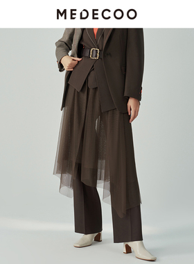MEDECOO/墨蒂珂冬季新款 网纱拼接A字半裙式腰封配件MHDS1203