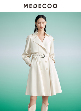 MEDECOO/墨蒂珂2026春新品收腰伞摆长款垂感醋纤风衣MIC32101