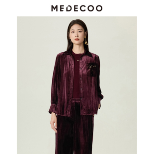 MJQ62202 钉珠镶钻直身真丝丝绒衬衫 MEDECOO 墨蒂珂2025秋冬新款