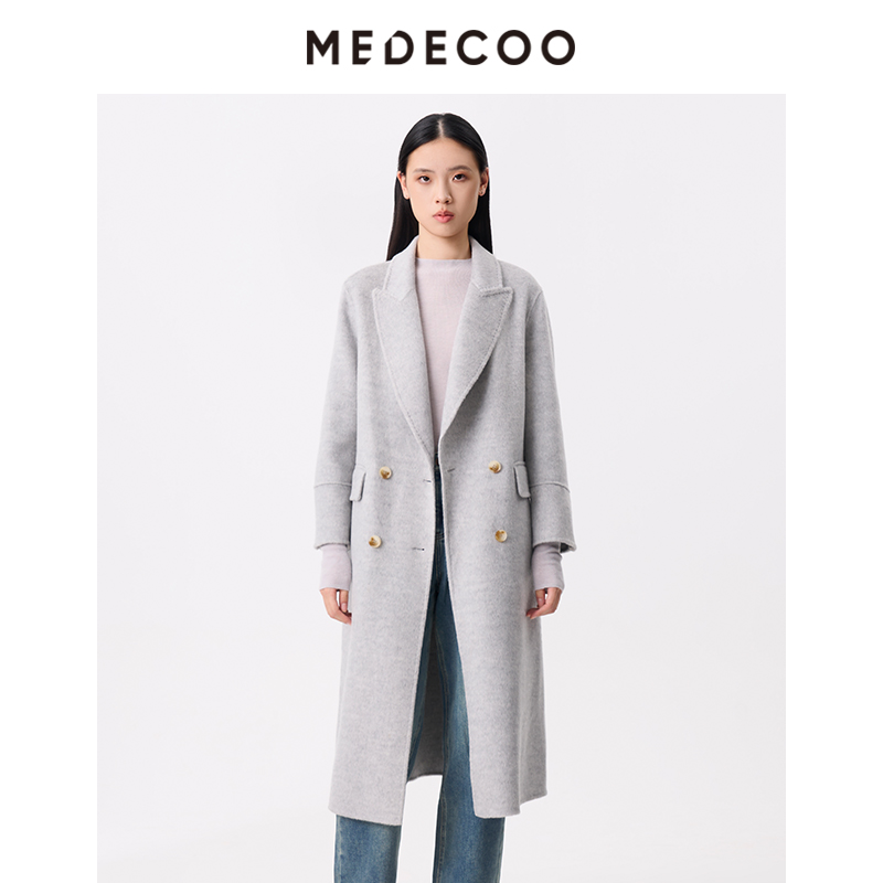 墨蒂珂羊毛长款双排扣大衣外套