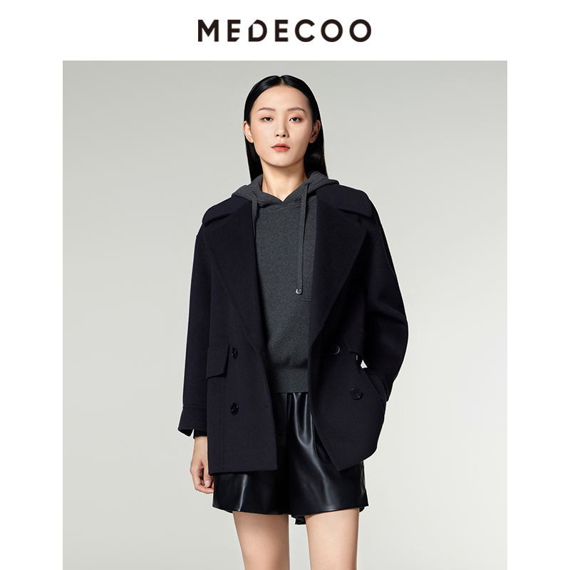 墨蒂珂羊毛呢中长款落肩袖大衣