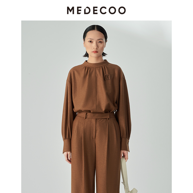 墨蒂珂长袖简约起绒羊毛上衣