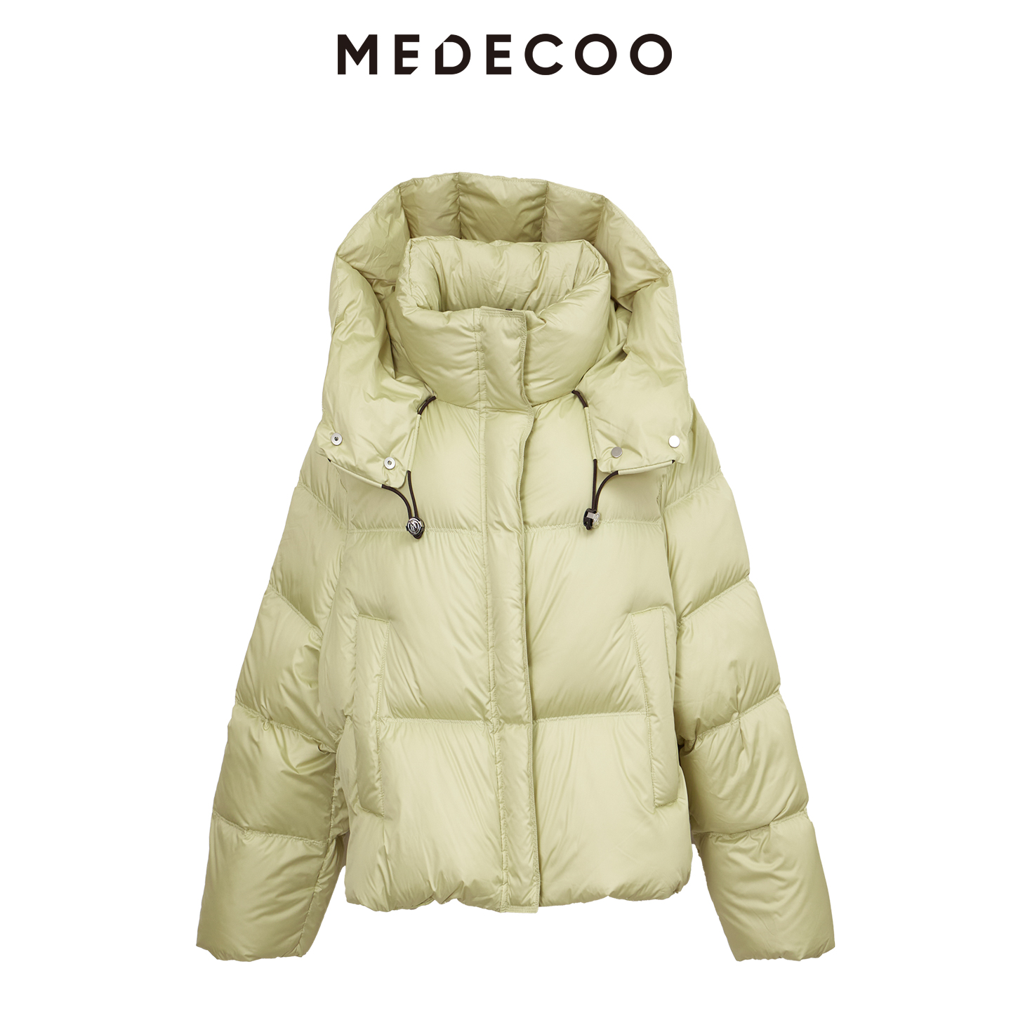 墨蒂珂抽绳连帽高领白鸭绒羽绒服