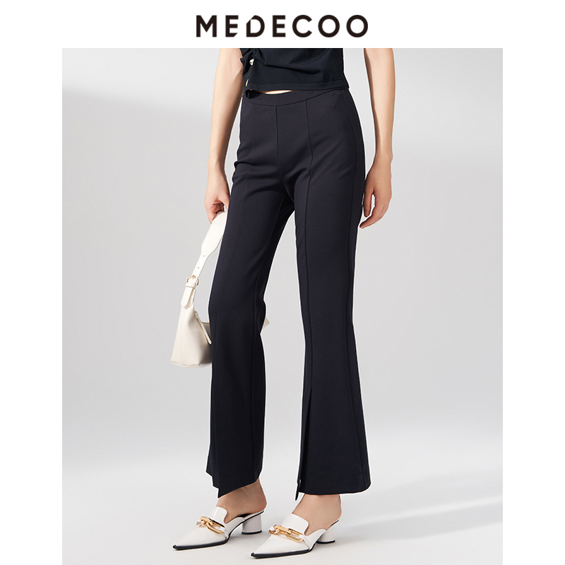 简约墨蒂珂长款微喇开叉休闲裤