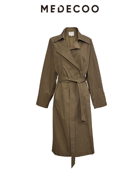 MEDECOO/墨蒂珂2025秋冬新款女浴袍式风衣长袖长款外套MJQ32104