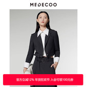 MEDECOO 领拼接假两件截短外套女MID31105 衬衫 墨蒂珂2025秋季 新款