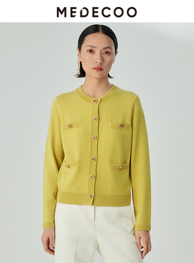 MEDECOO/墨蒂珂冬季新款 纽扣装饰圆领羊毛针织开衫MHD40204