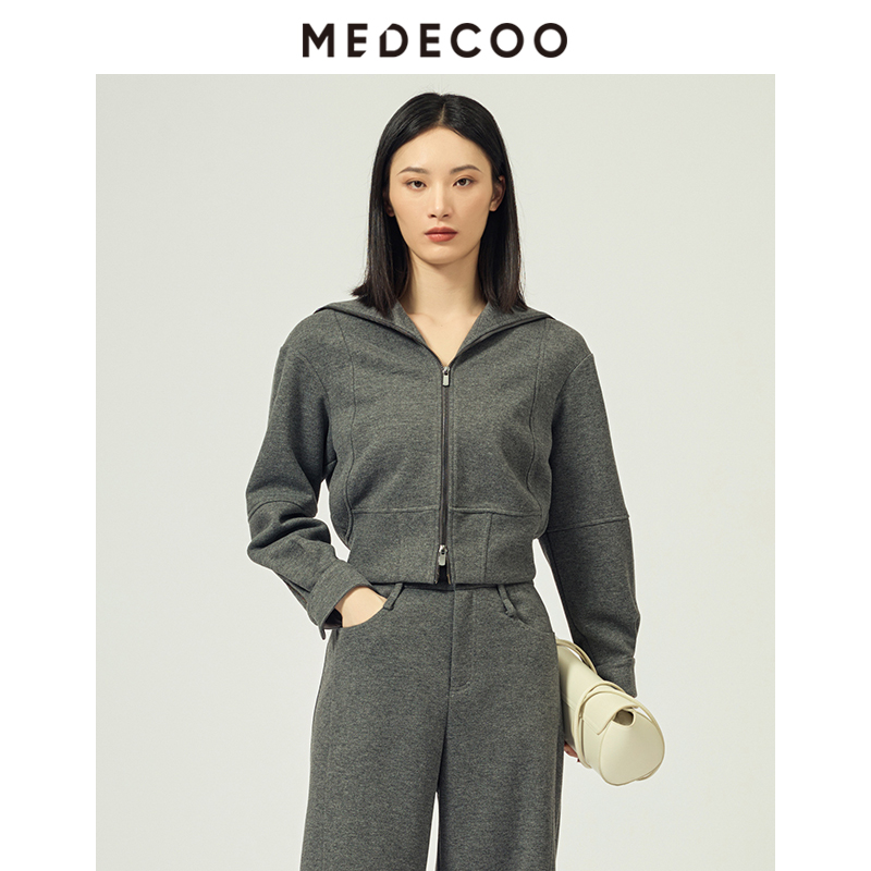 拉链连帽针织外套修身显瘦上衣