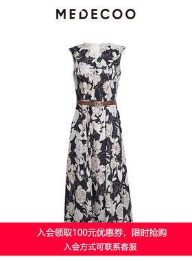 MEDECOO/墨蒂珂2025夏季新款 无袖V领印花纯棉连衣裙女SJX90101