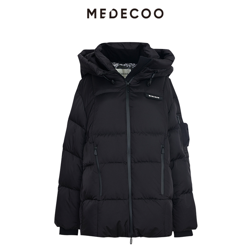 墨蒂珂白鹅绒短款连帽拉链羽绒服