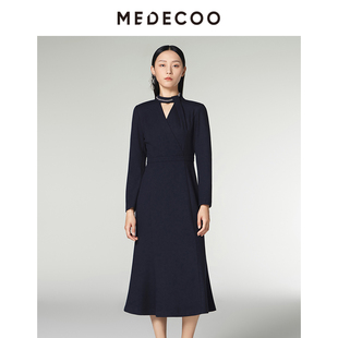 新款 小立领挂链鱼尾摆A字连衣裙MID90401 墨蒂珂2025冬季 MEDECOO