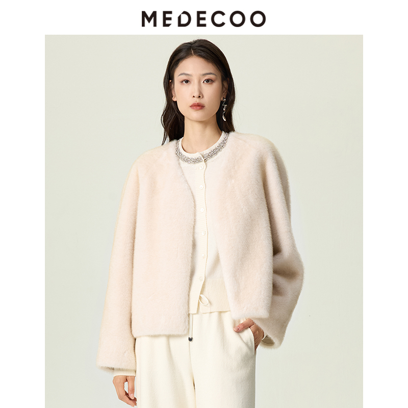 环保皮草短款V领减龄时尚外套