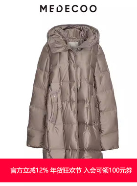 MEDECOO/墨蒂珂2024冬新款女装连帽中款羽绒服厚款外套MID11210