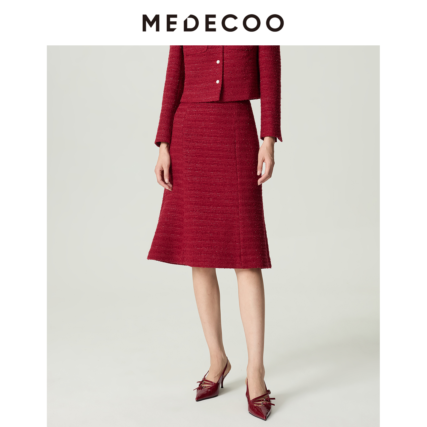 墨蒂珂香风鱼尾摆镶钻中长款半裙