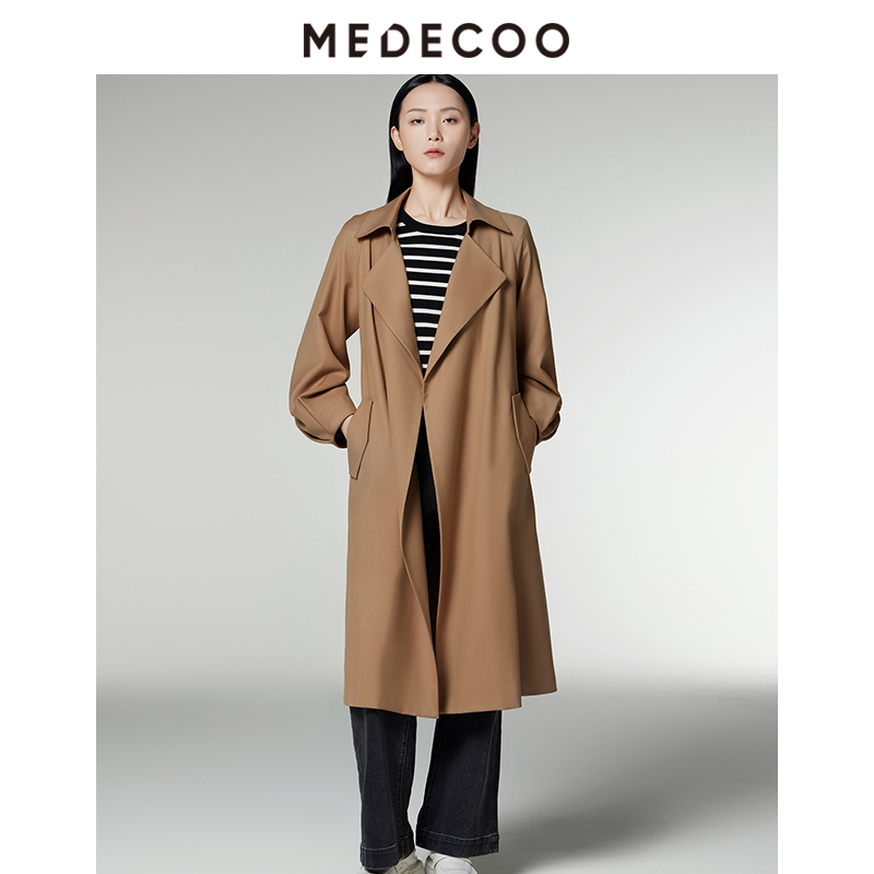 MEDECOO包袖西装领长款气质风衣