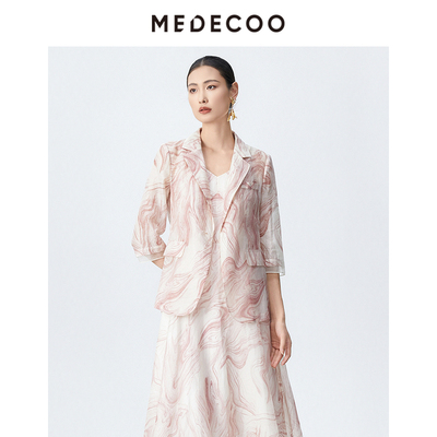 墨蒂珂直身七分袖印花短外套西装