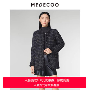 羊毛外套MID31202 香风H型粗花呢中长款 MEDECOO 墨蒂珂2024冬新品