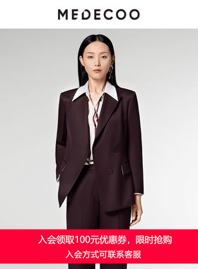 MEDECOO/墨蒂珂2024冬季新款不对称两粒扣西装领羊毛外套MID31204