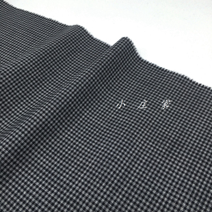 黑灰色小密小格子精纺羊毛料面料 春季 亲肤 垂坠 套装 裙子 布料