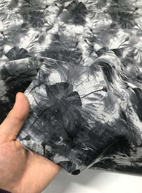 黑灰色艺术荷叶蜻蜓图案提花时装面料 春季 柔软 服饰布料