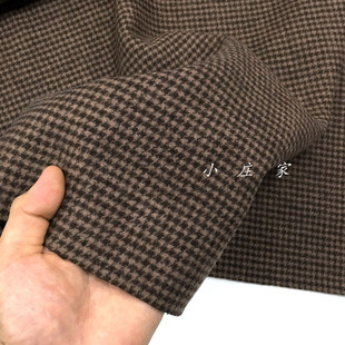 经典款咖啡色小千鸟格子双面羊绒面料 秋冬 柔软 垂坠 大衣 布料