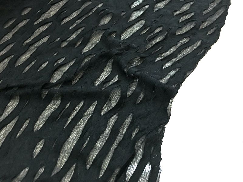 时尚纯黑色条纹图案镂空破洞针织时装面料 春夏 连衣裙 服饰 布料